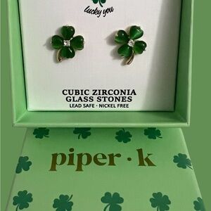 Piper.k Green 4 Leaf Stud Earrings